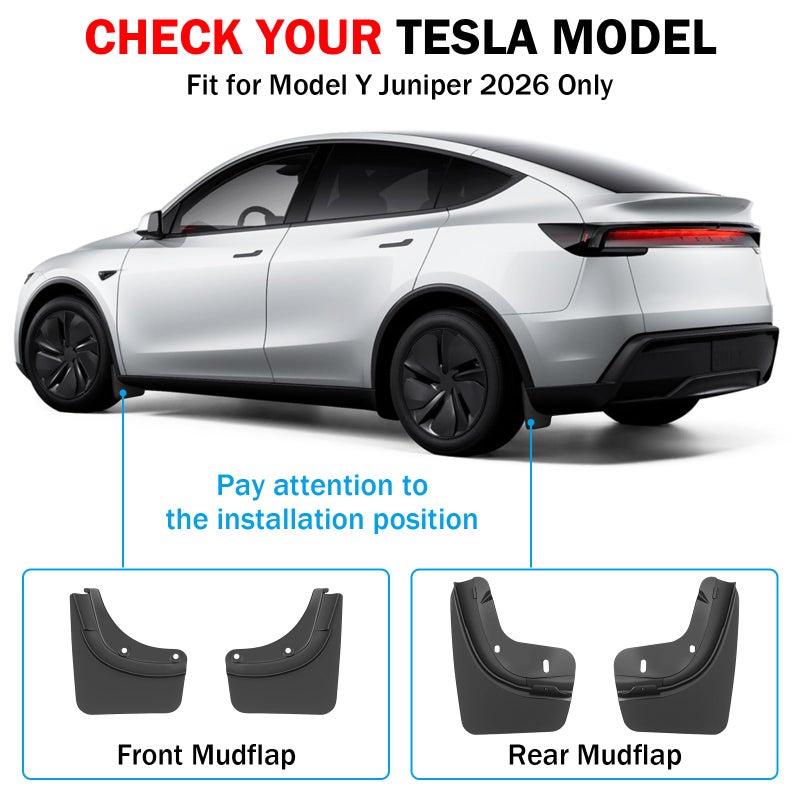 Abystar Mud Flaps for Tesla Model Y Juniper 2026, Custom Fit Splash Guards, No Drilling Required, All-Weather Protection, Front & Rear Fender Accessories - Image 5